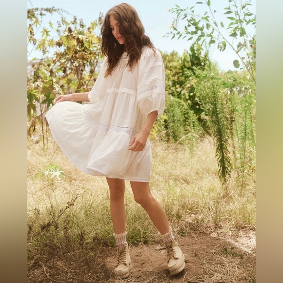 THE GREAT Short Nightingale Dress in Cream with Lace Inserts - Picture 4 of 5